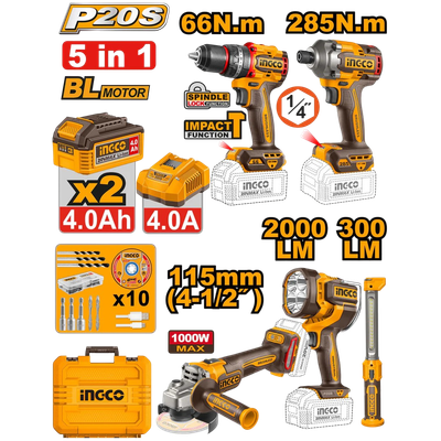 Powertool Combo Kit 5pc C/l INGCO